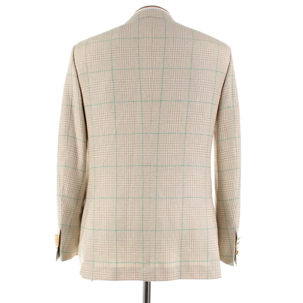 Sartorio Kiton NWT Wool/Linen Sport Coat Size 50R 40R US Beige/White/Green Plaid